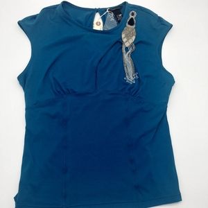 NEW Moda International VS ☆ 90s Y2K Blue Silk Beaded Stretch Tank Blouse Medium